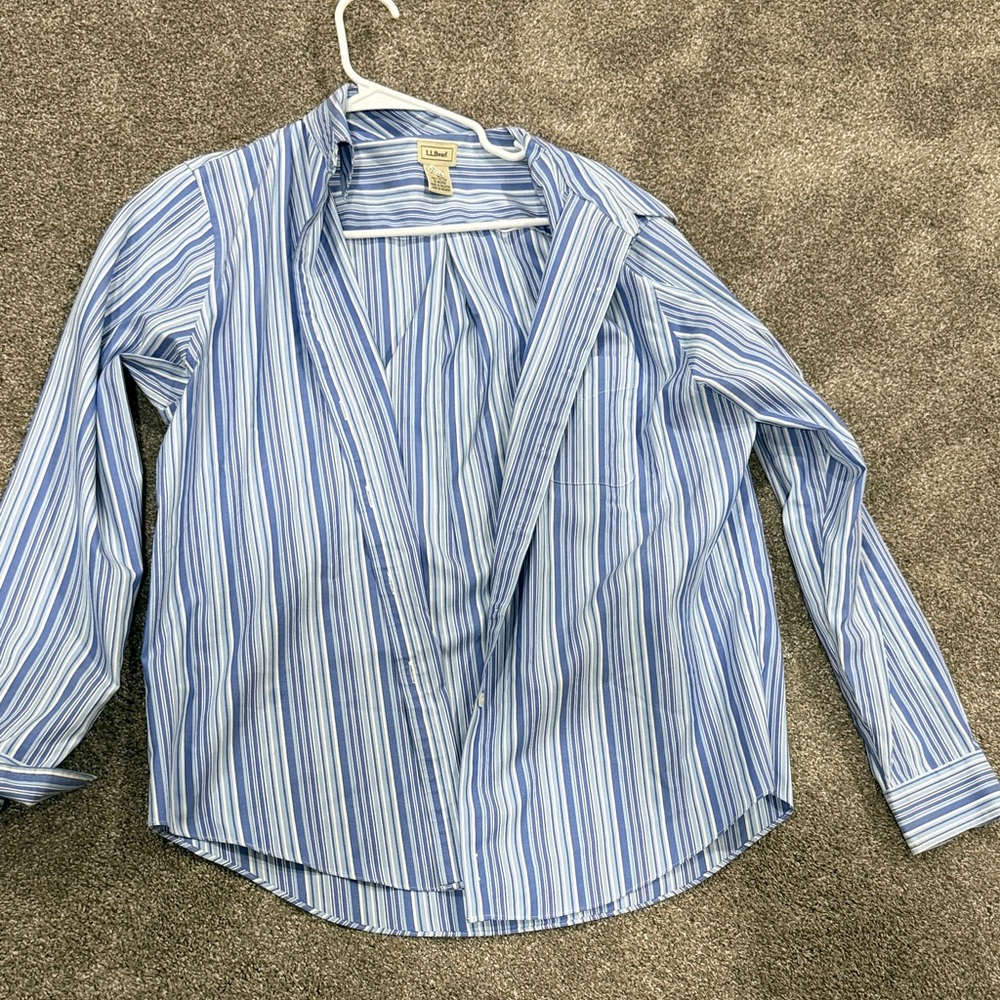 Blue and White Striped Button-Up Shirt